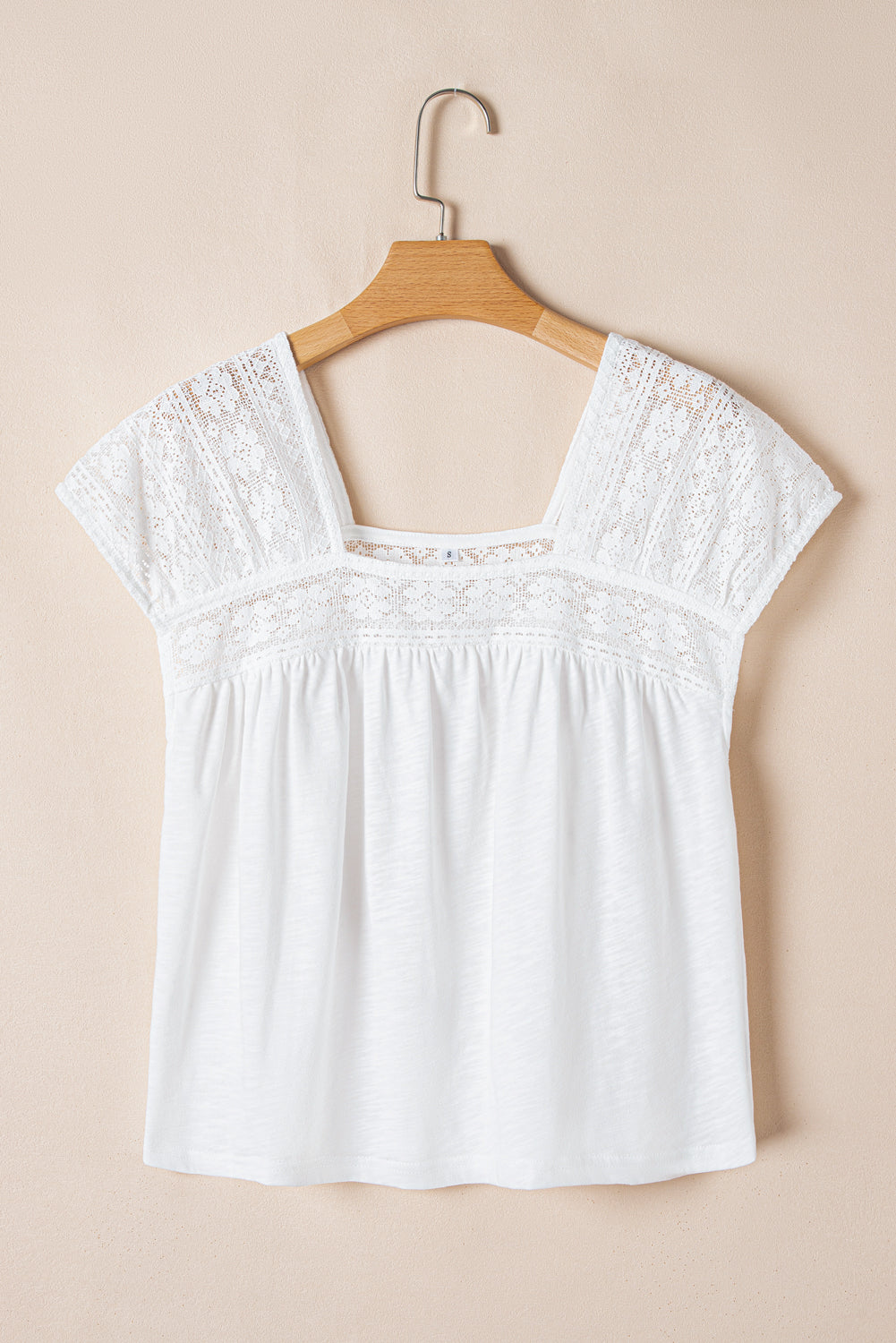 Hollowed Lace Patchwork Square Neck Short Sleeve Blouse