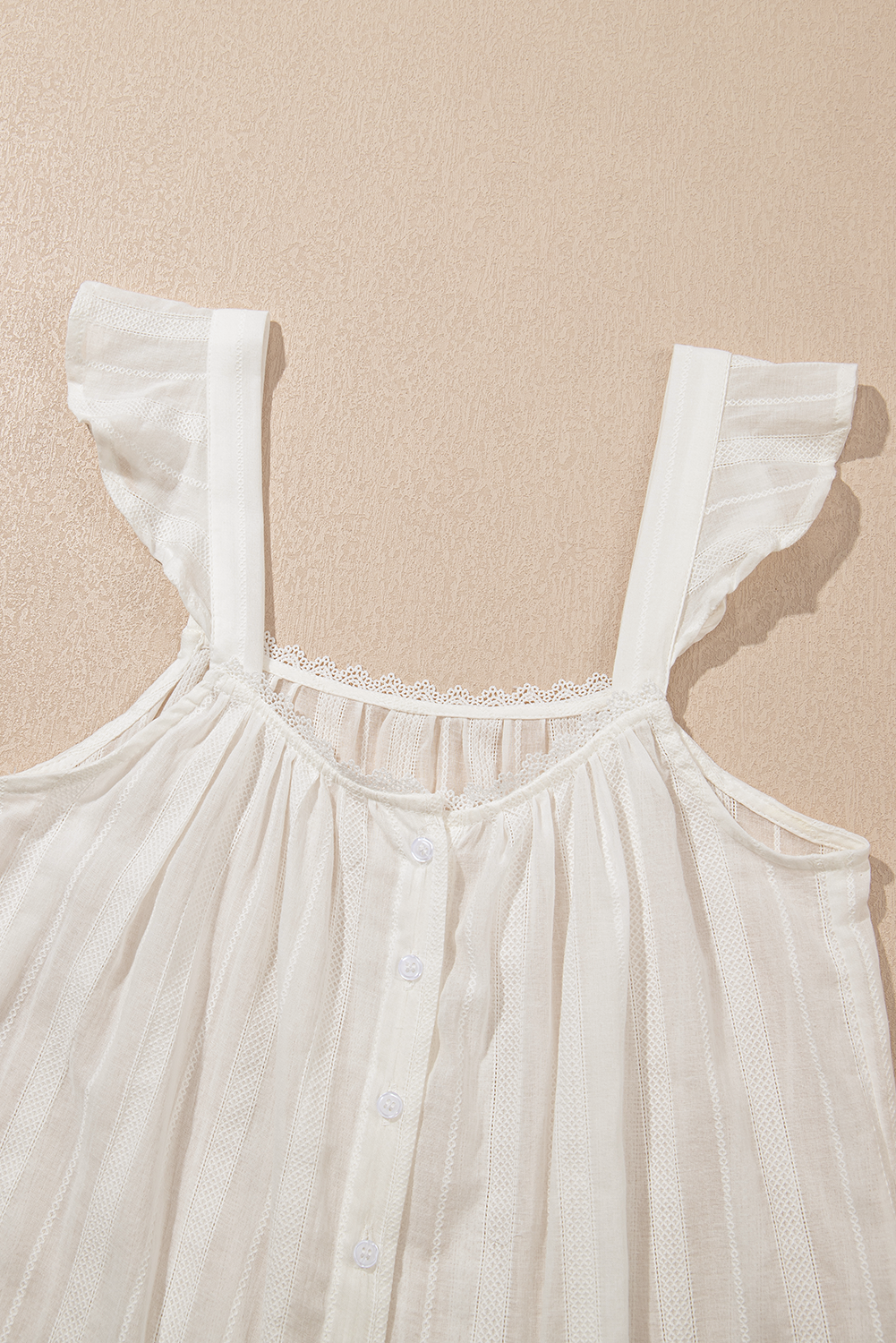 Lace Crochet Ruffled Buttoned Loose Fit Tank Top
