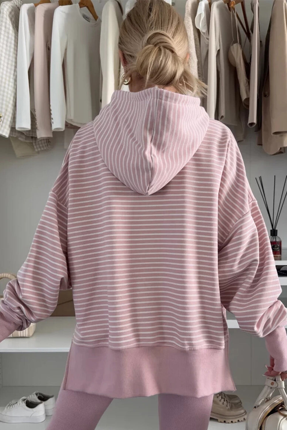 Thumbhole Side Slits Drop Shoulder Loose Fit Hoodie