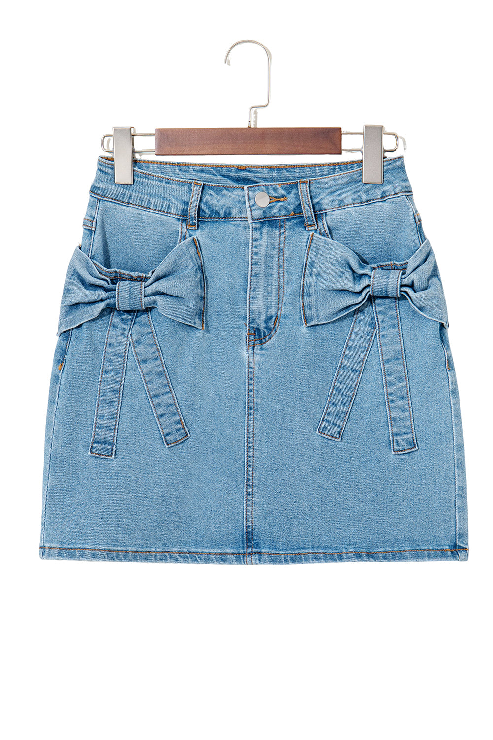 Acid Wash Bowknot Details High Waist Denim Skirt