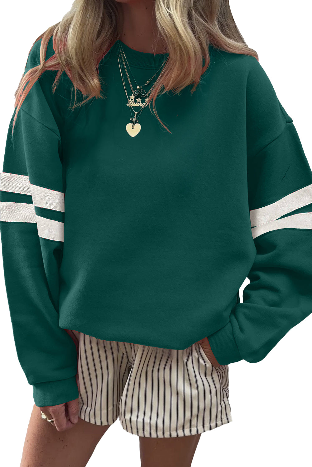 Varsity Striped Detail Drop Shoulder Oversized Sweatshirt