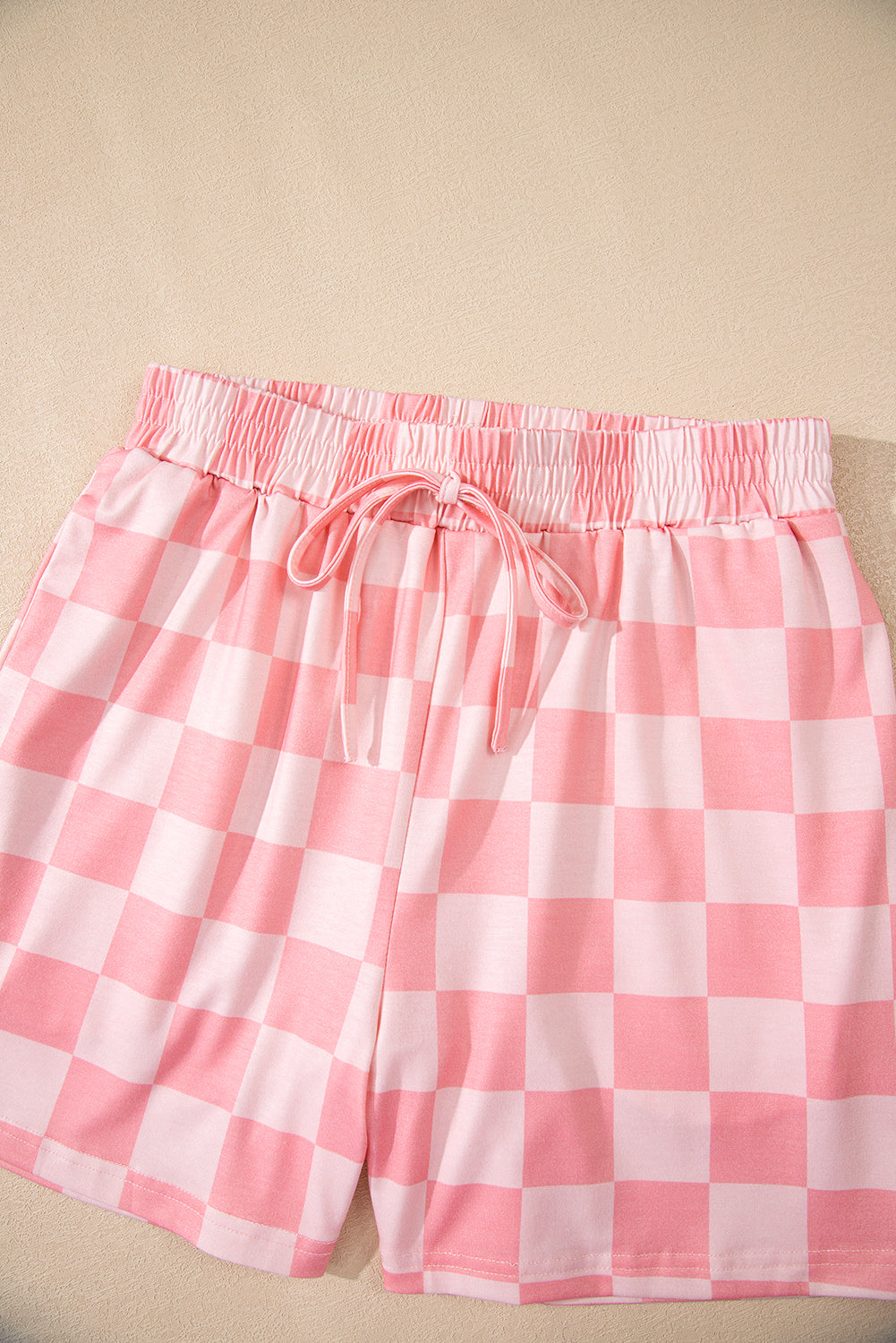 Checkered V Neck Tee Drawstring Shorts Lounge Set