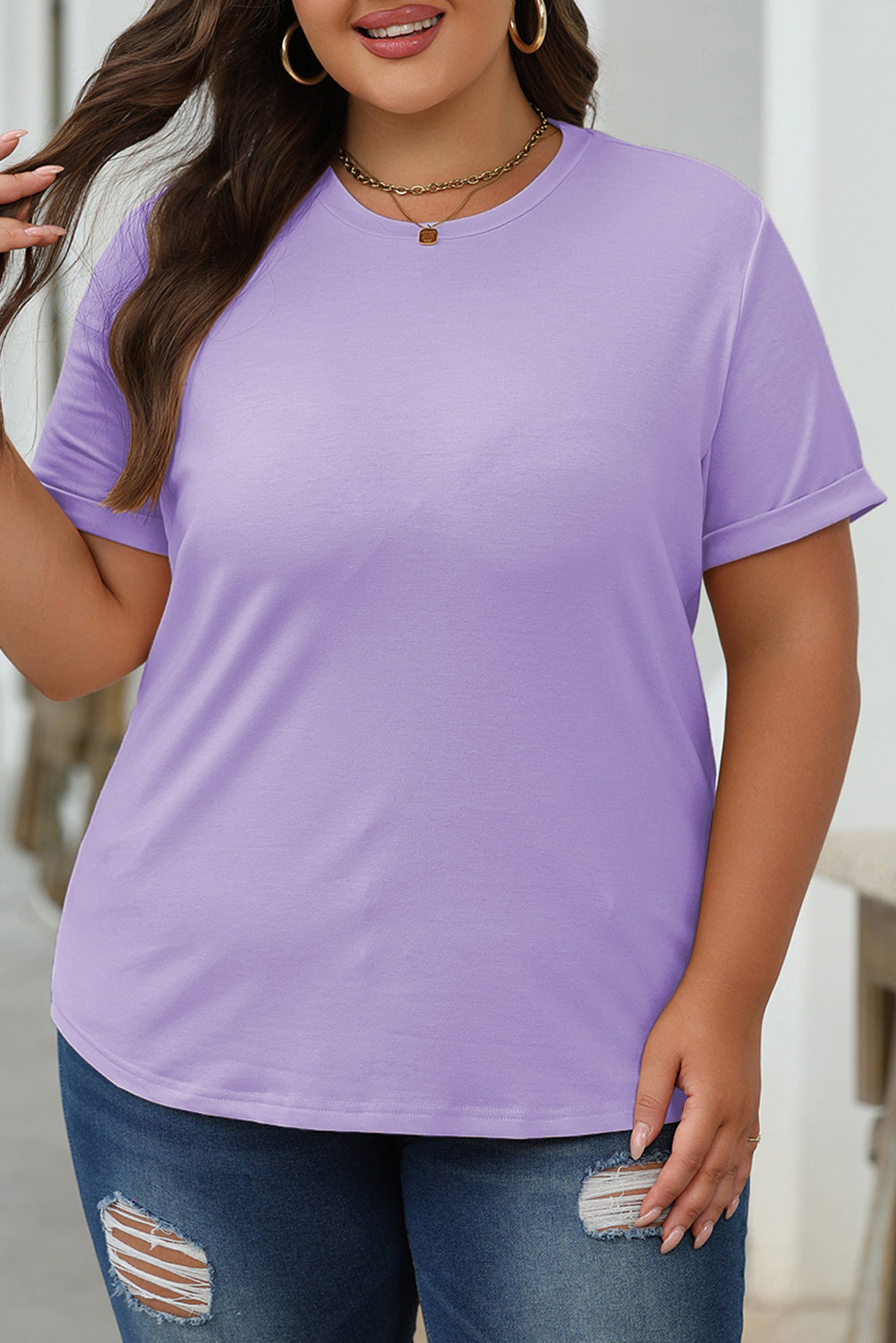 Casual Plain Crew Neck Tee