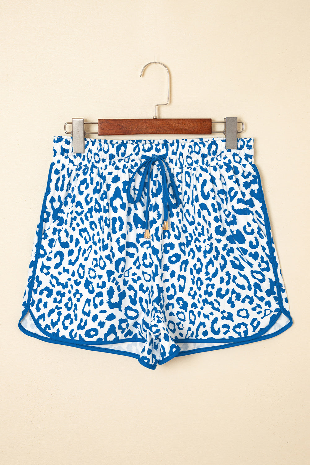 Leopard Elastic Waist Lace up Contrast Trim Casual Shorts