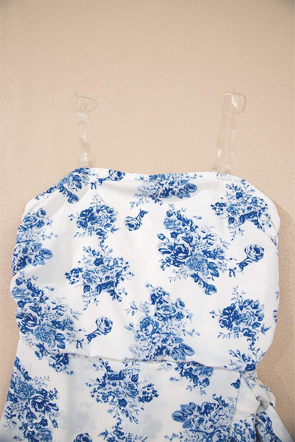 Floral Print Strapless Zipped Back Knot Waist Ruffled Romper
