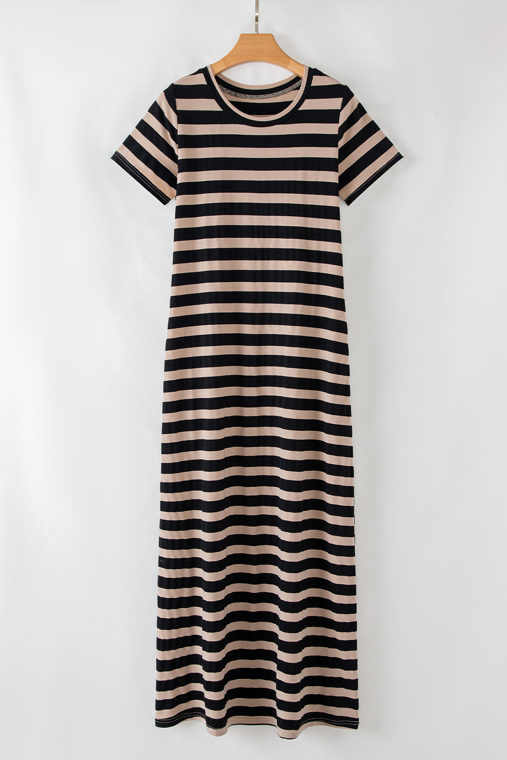 Casual Round Neck T-shirt Maxi Dress with Pockets