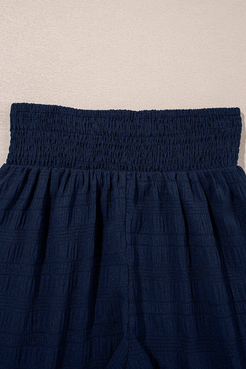 Textured Square Neck Top and Shirred High Waist Shorts Set