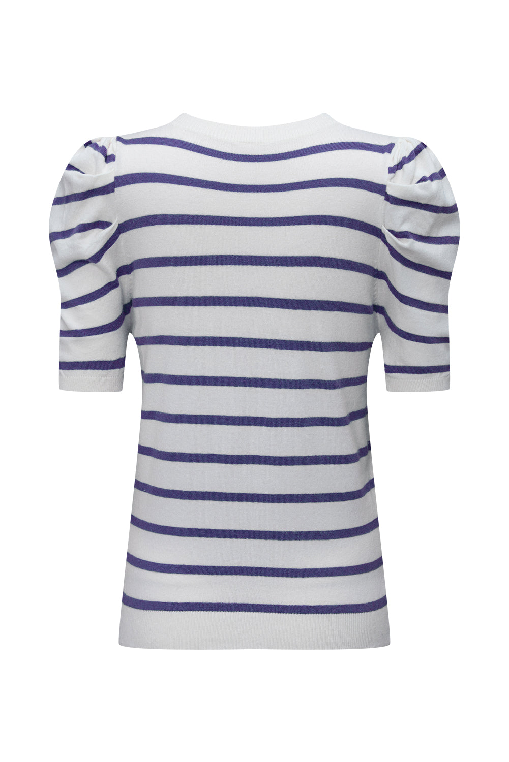 Ribbed Trim Round Neck Bubble Sleeve Knitted Top