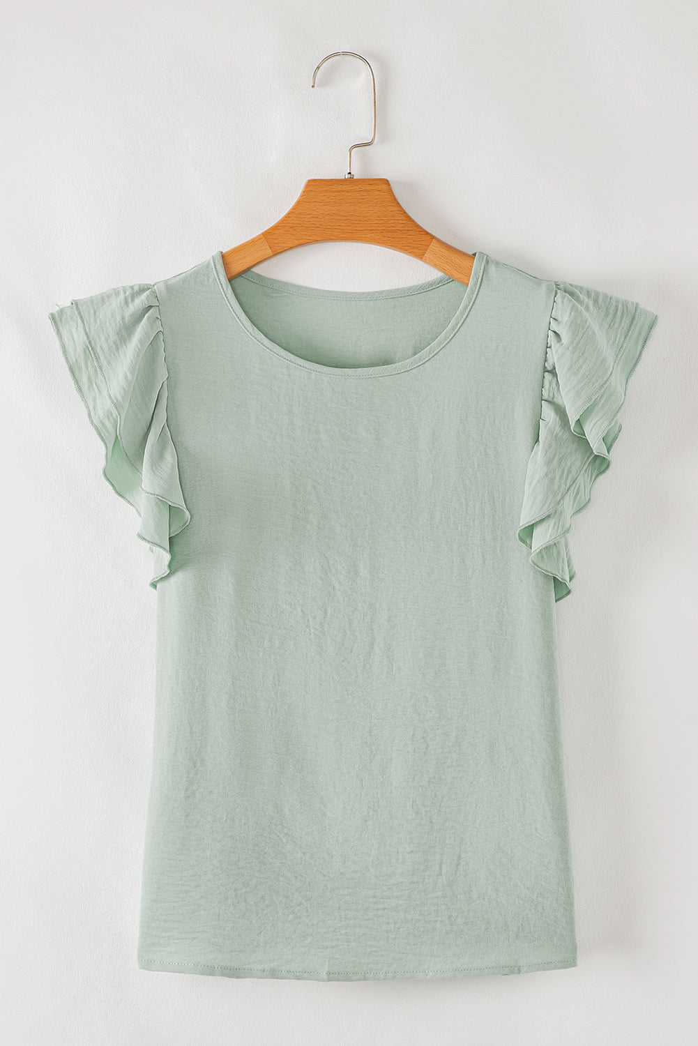 Solid Color Ruffled Short Sleeve Casual Blouse