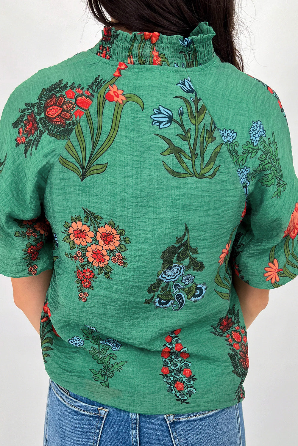 Floral Print Buttoned V Neck Short Sleeve Blouse
