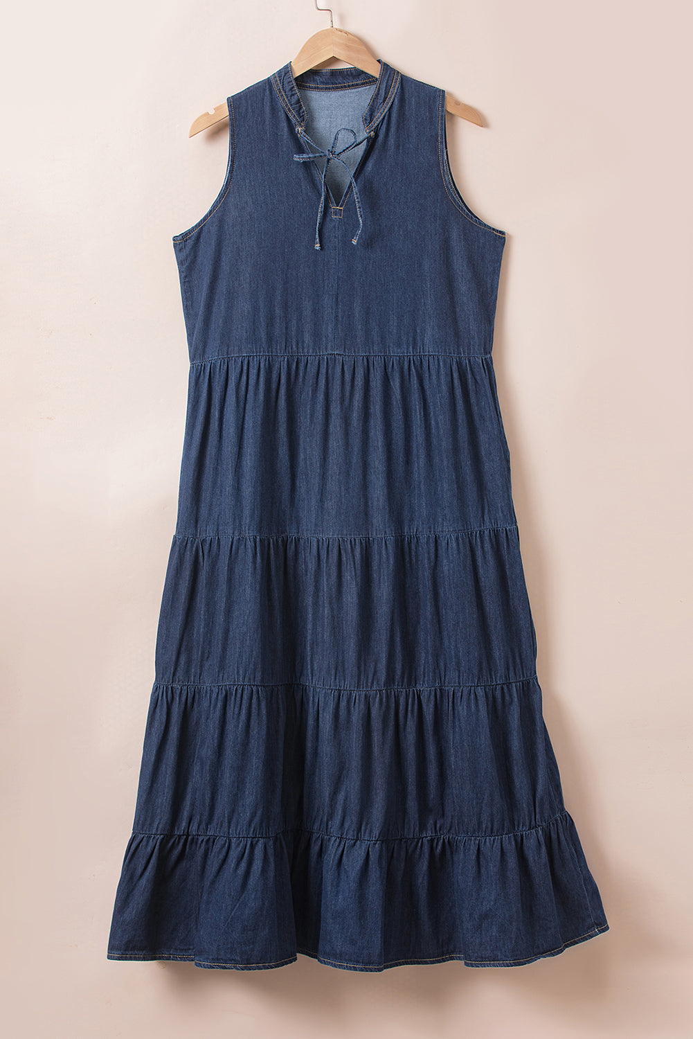 Sleeveless Tiered Chambray Maxi Dress