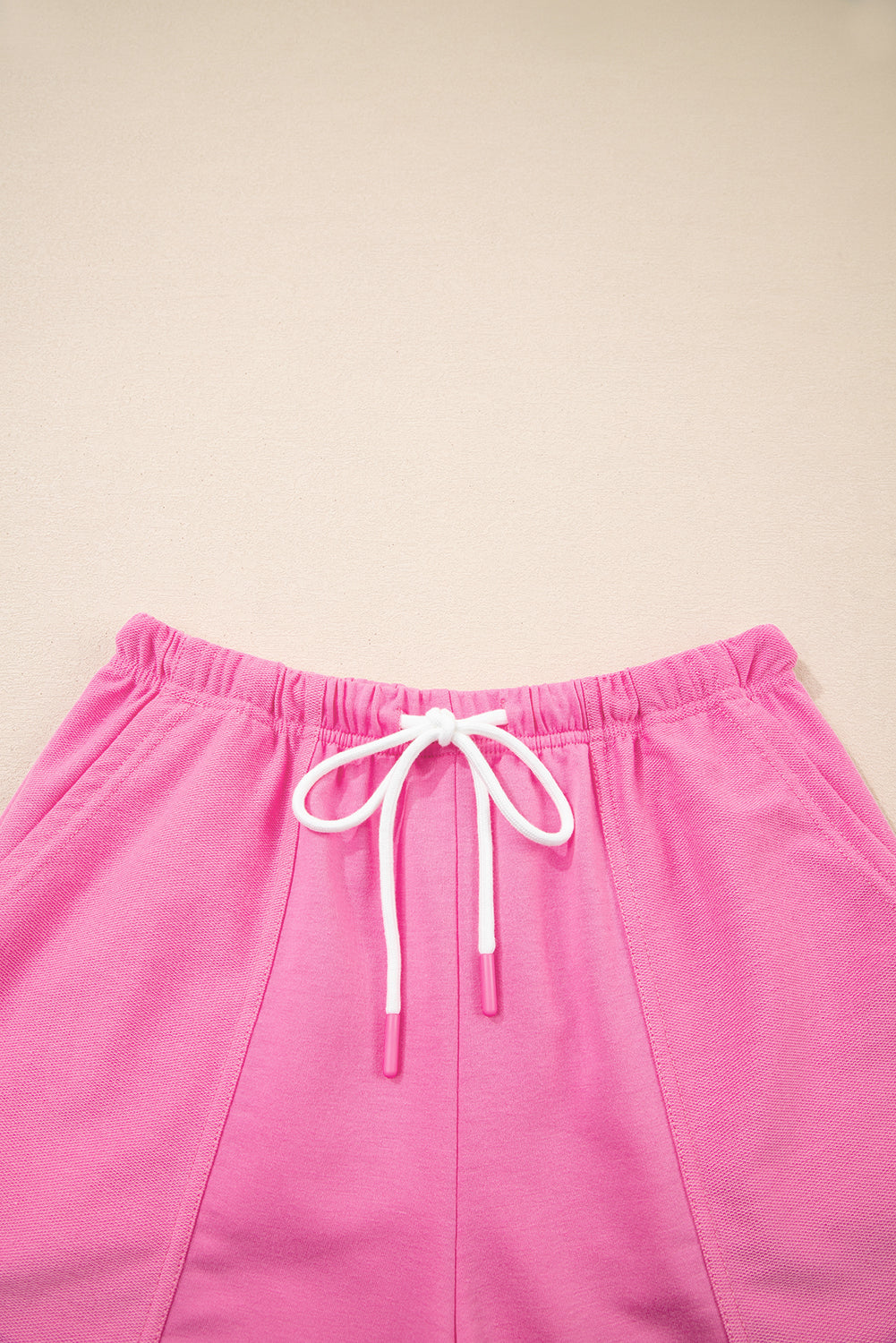 V Neck Drop Shoulder Tee and Patchwork Drawstring Shorts Set