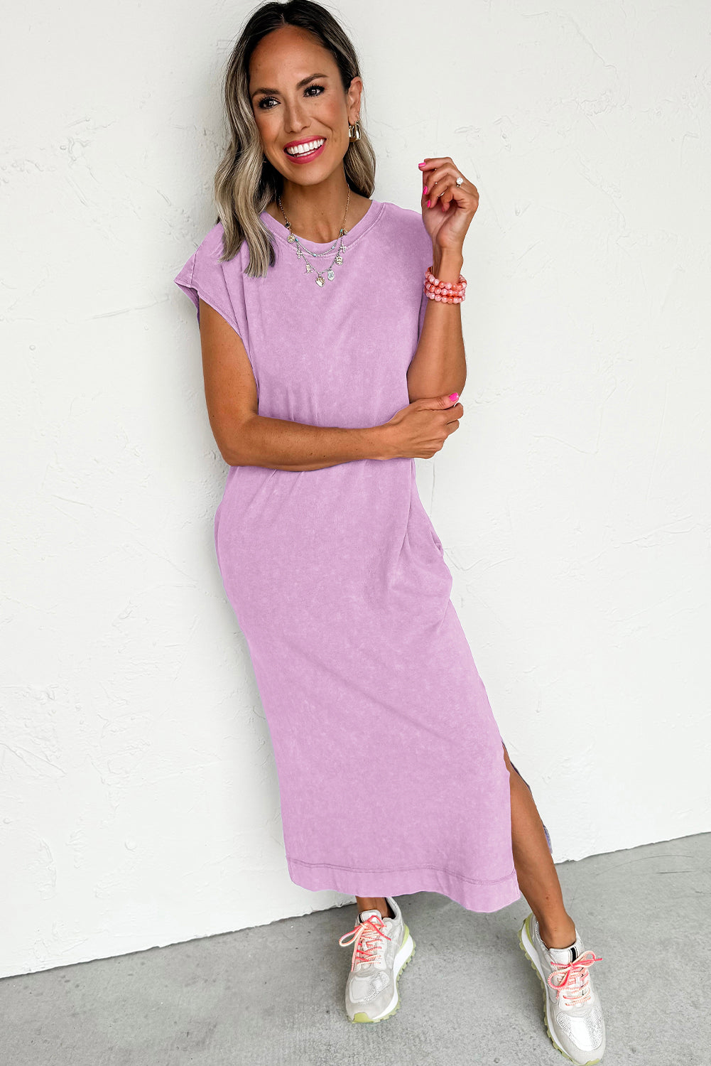 Mineral Wash Pocketed T-shirt Long Dress