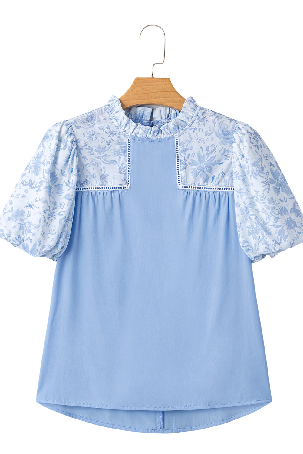 Lace Insert Floral Puff Sleeve Patchwork Loose Blouse