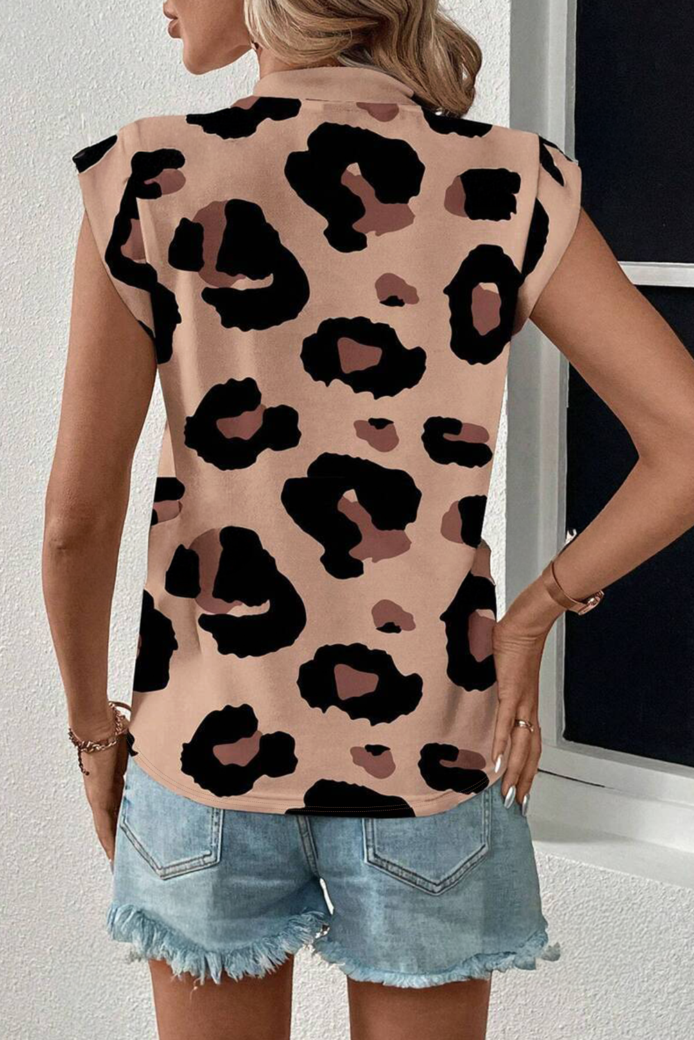 Leopard Crew Neck Cap Sleeve Casual Tee