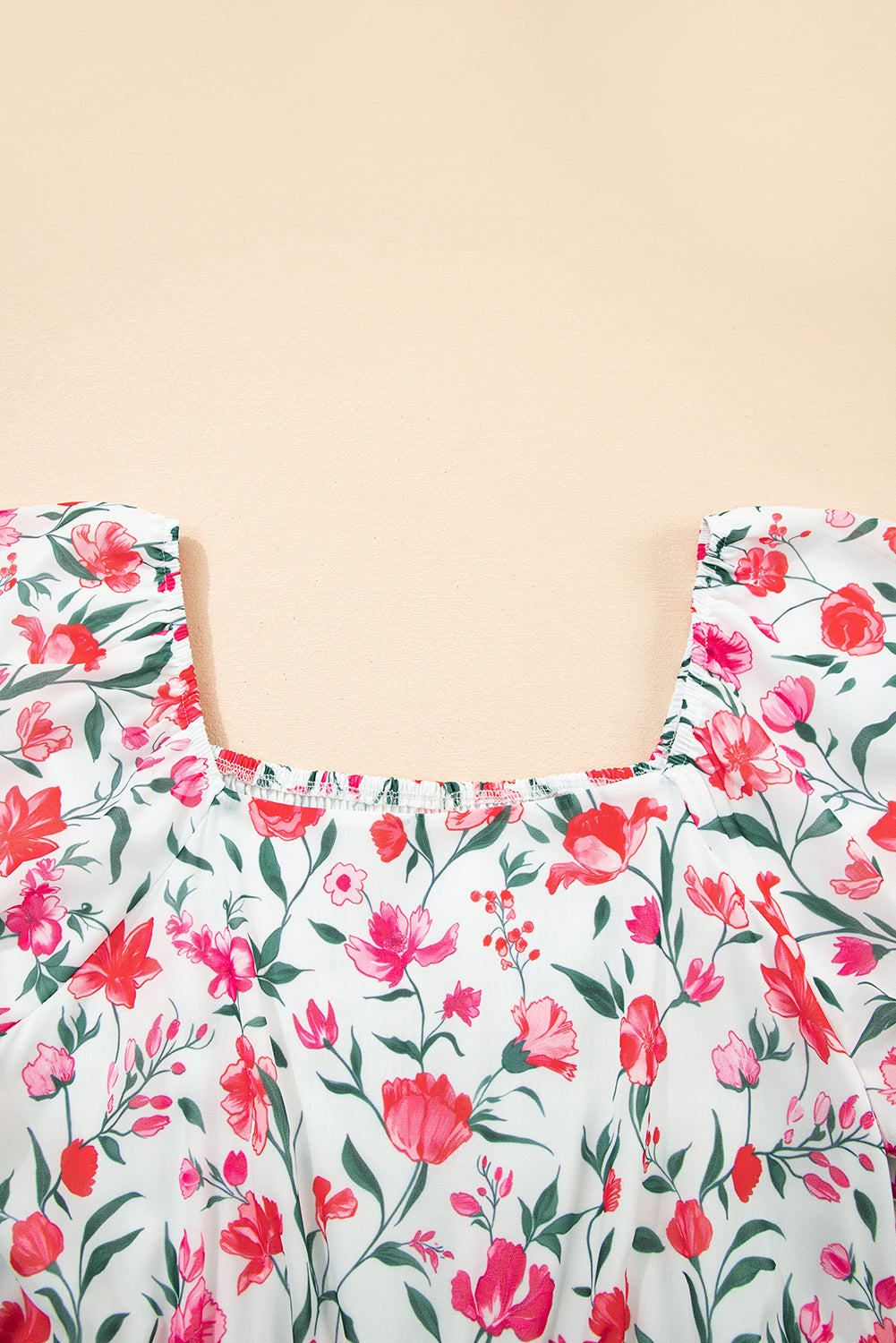 Floral Puff Sleeve Square Neck Empire Waist Tiered Maxi Dress