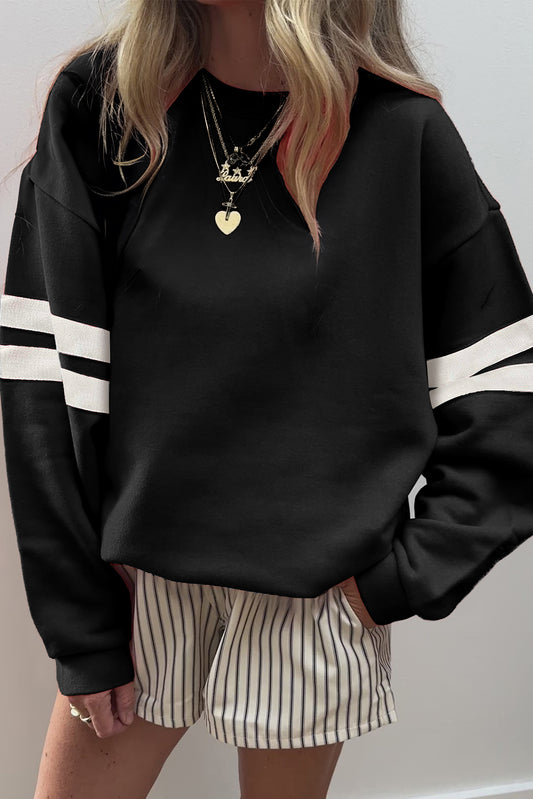 Varsity Striped Detail Drop Shoulder Oversized Sweatshirt