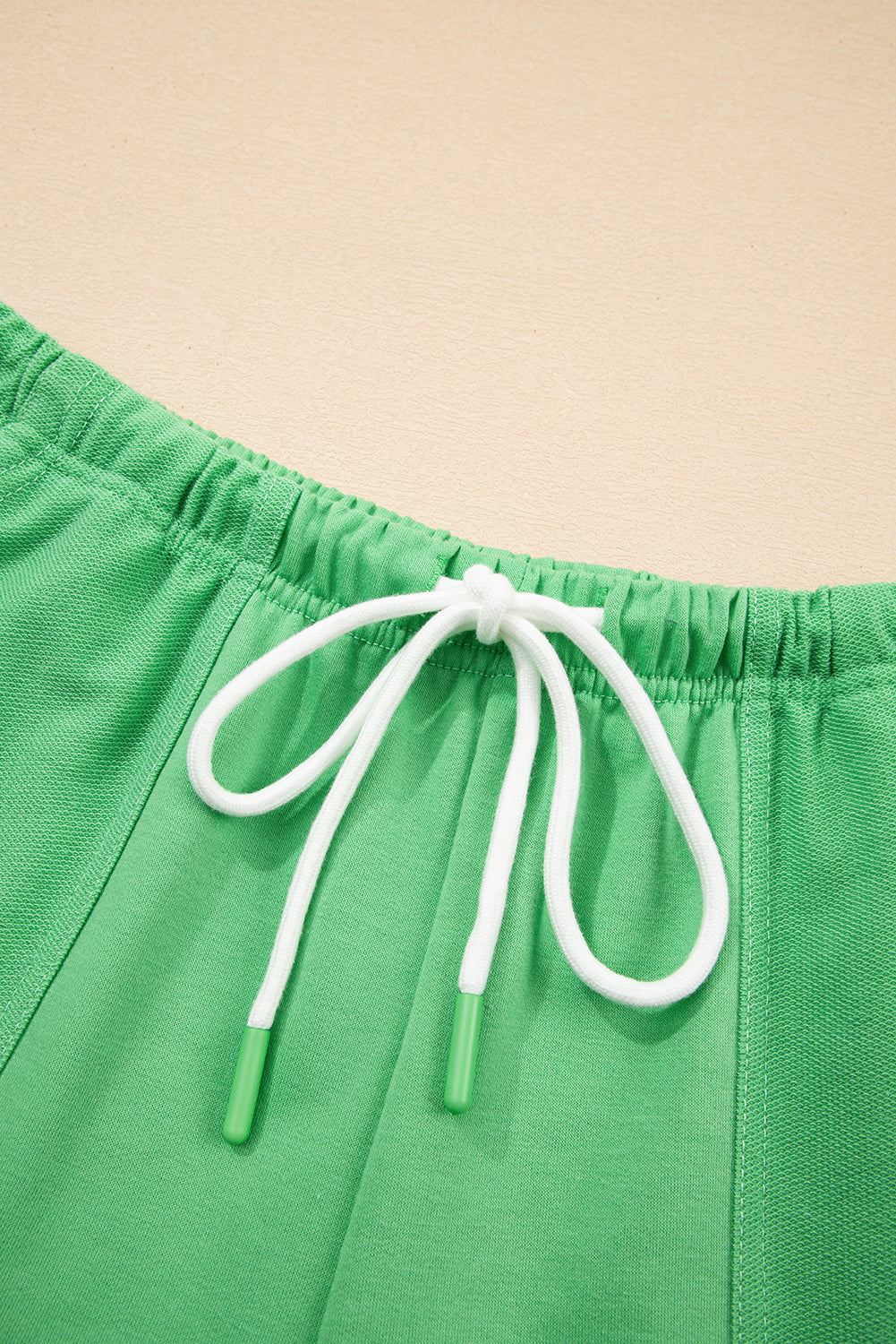 V Neck Drop Shoulder Tee and Patchwork Drawstring Shorts Set