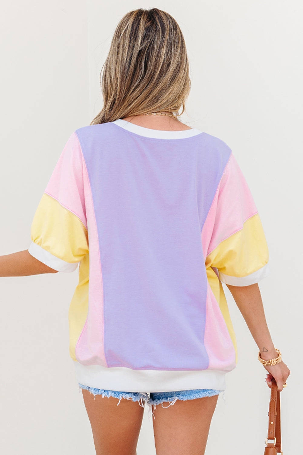 Color Block Patchwork Half Sleeve Oversized T Shirt