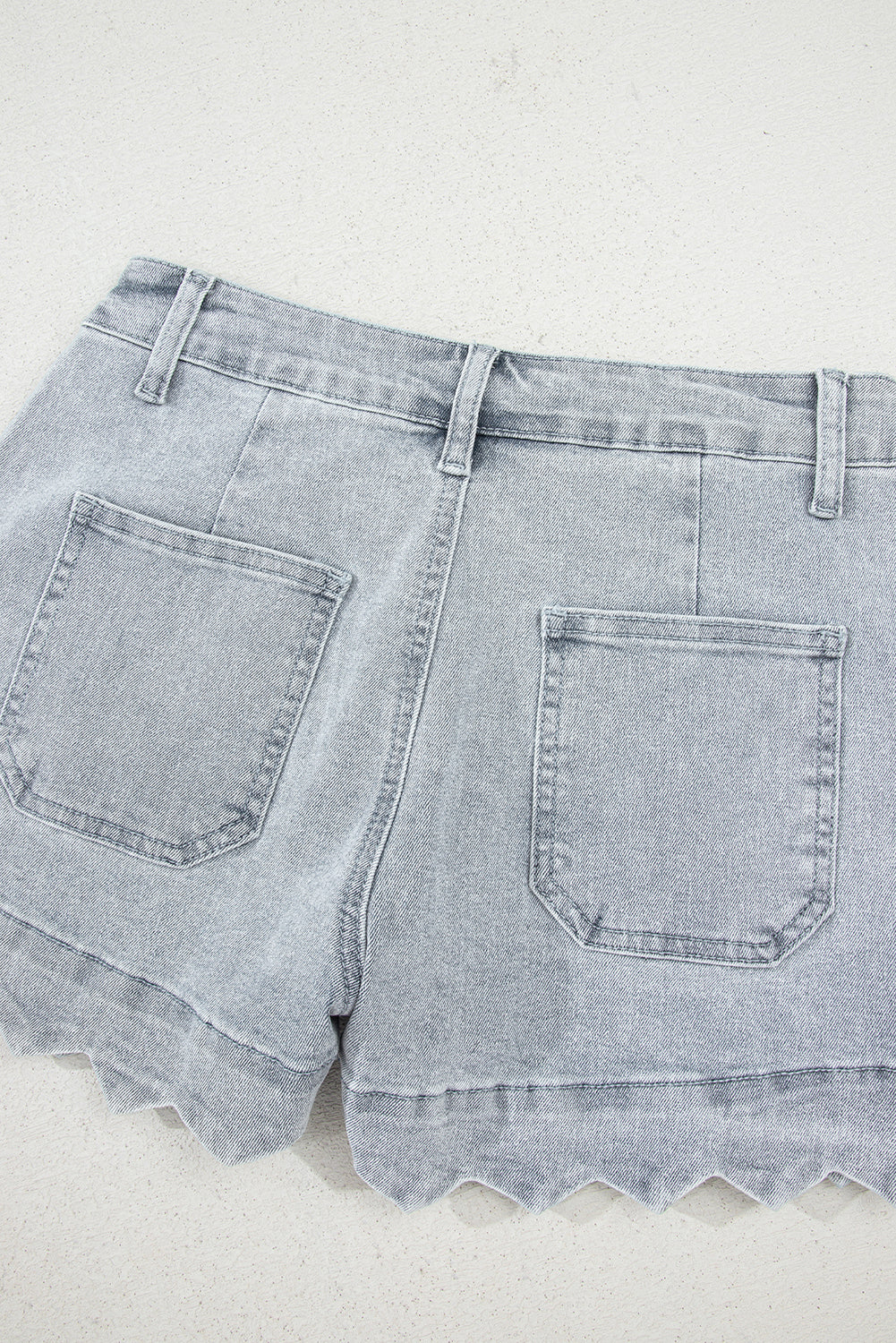 Scalloped Hemline Acid Wash High Waist Denim Shorts
