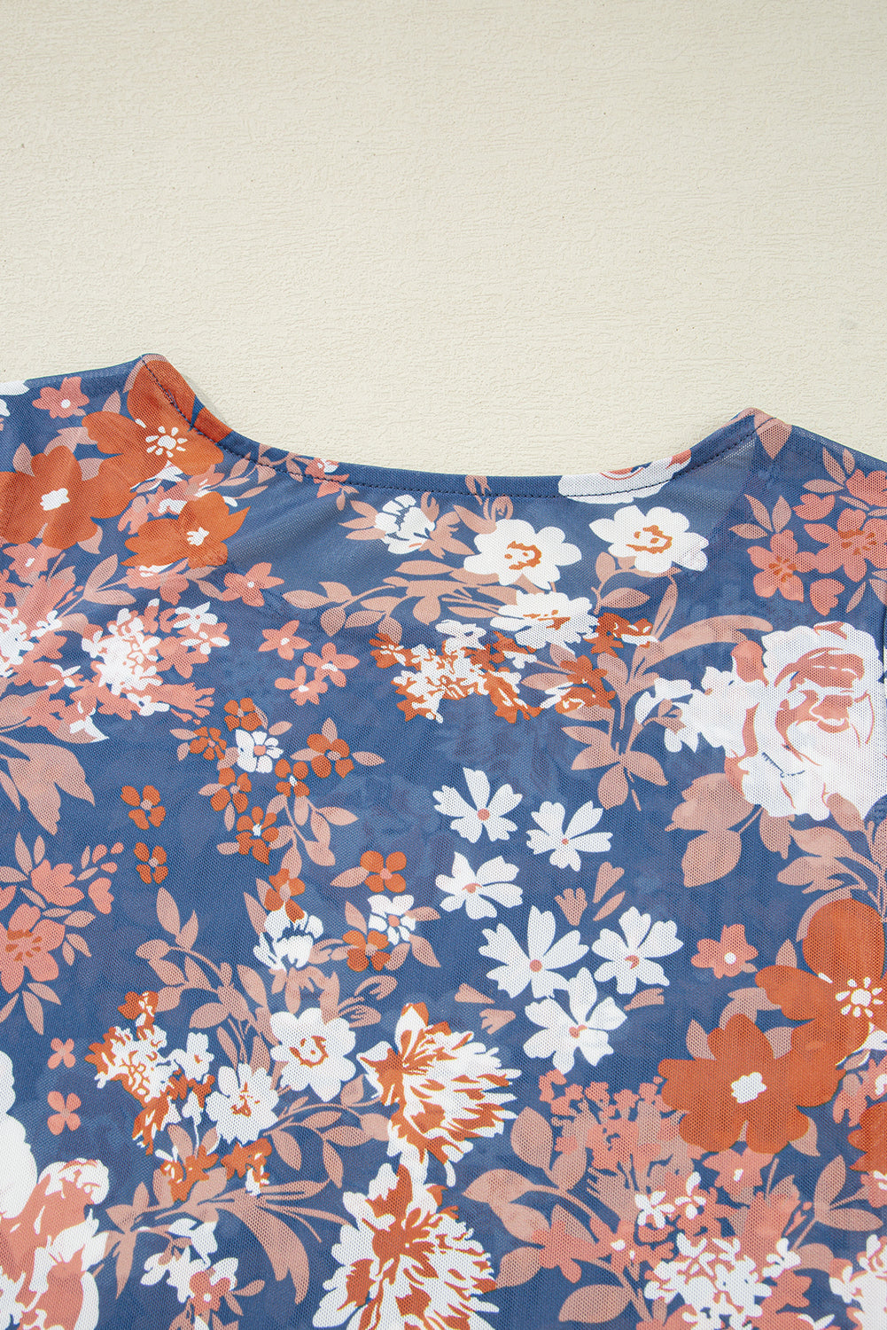 Floral Print Mesh Fitted Long Sleeve Top