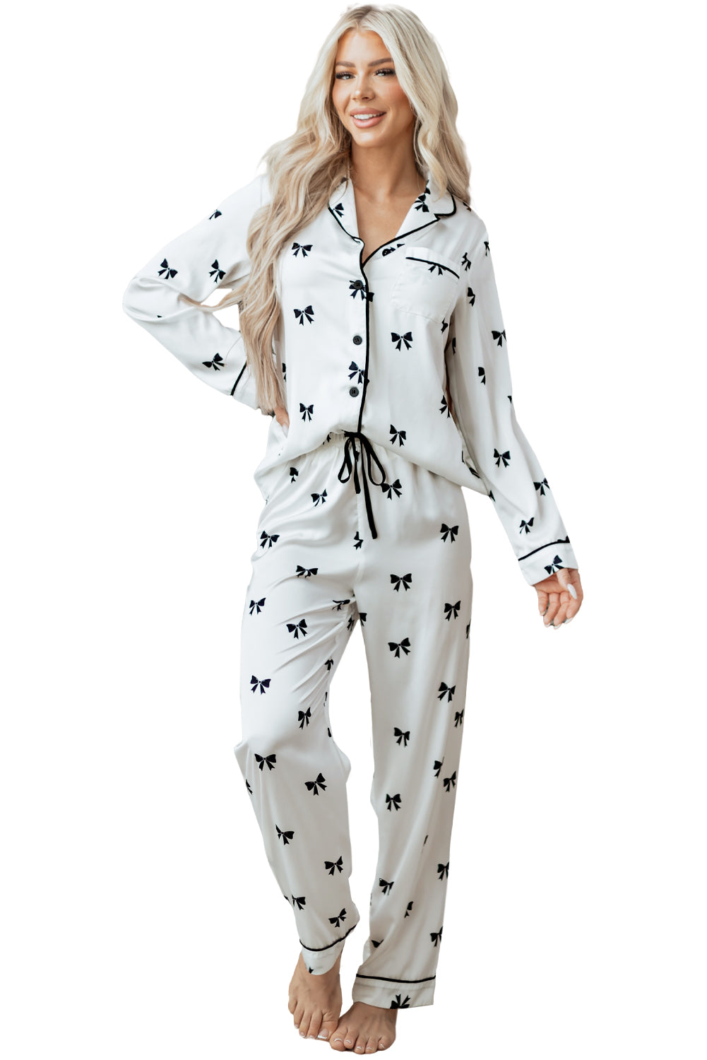 Bows Print Two Piece Sleepwear