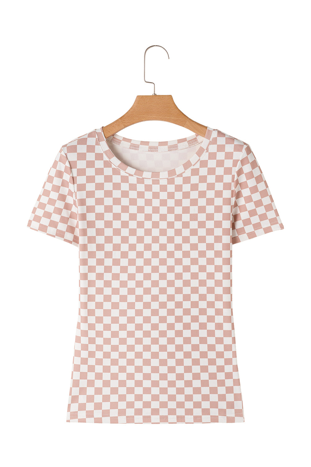 Checkered Ribbed Slim Fit Crew Neck T Shirt