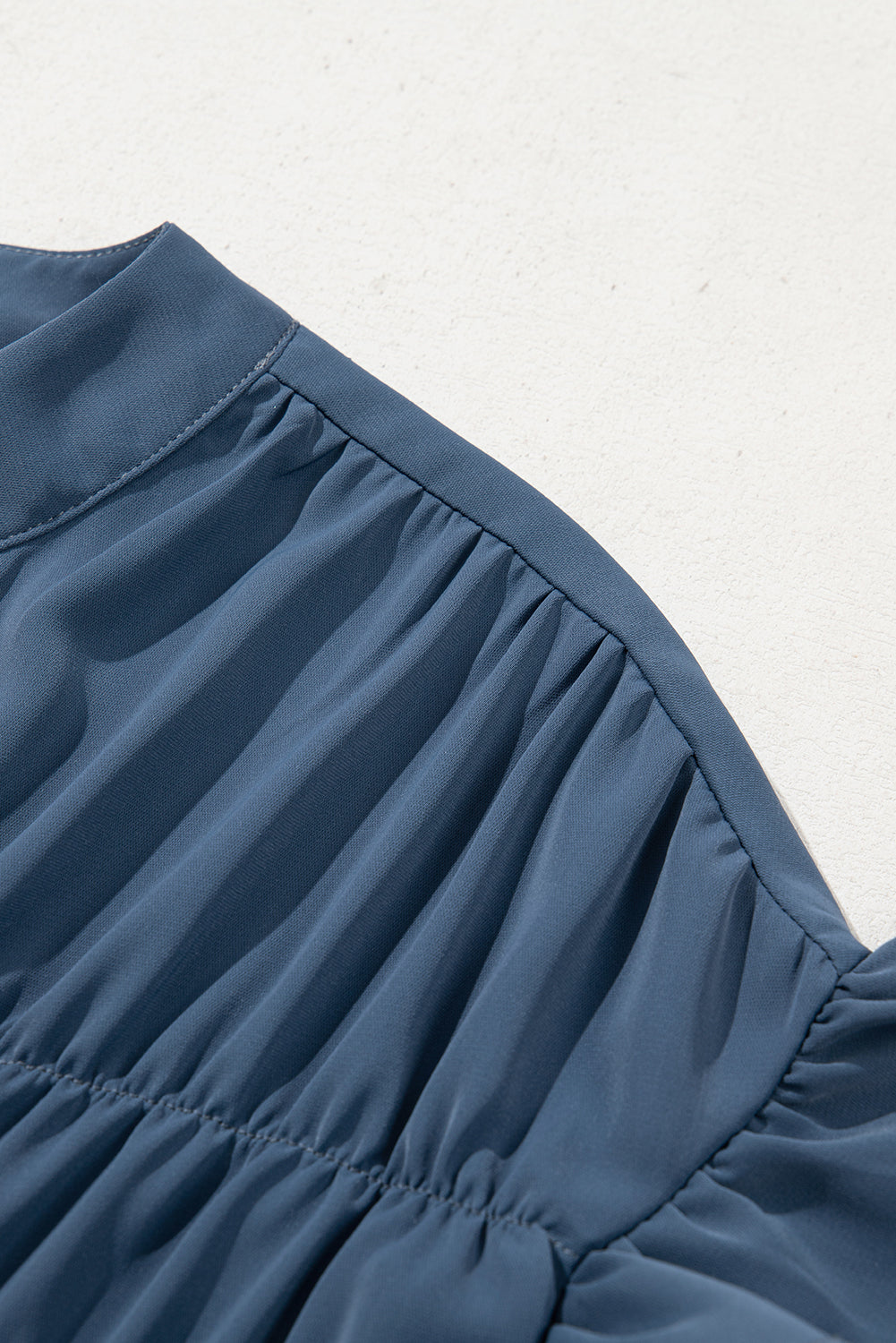 Solid Color Ruffle Ruched Short Sleeve Buttoned Shirt