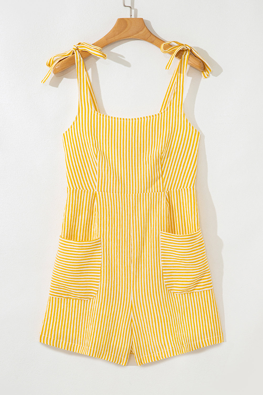 Stripe Shoulder Tie Smocked Back Wide Leg Casual Romper