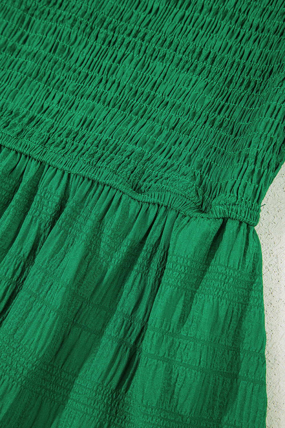 Solid Textured Smocked Puff Short Sleeve High Waist Long Dress