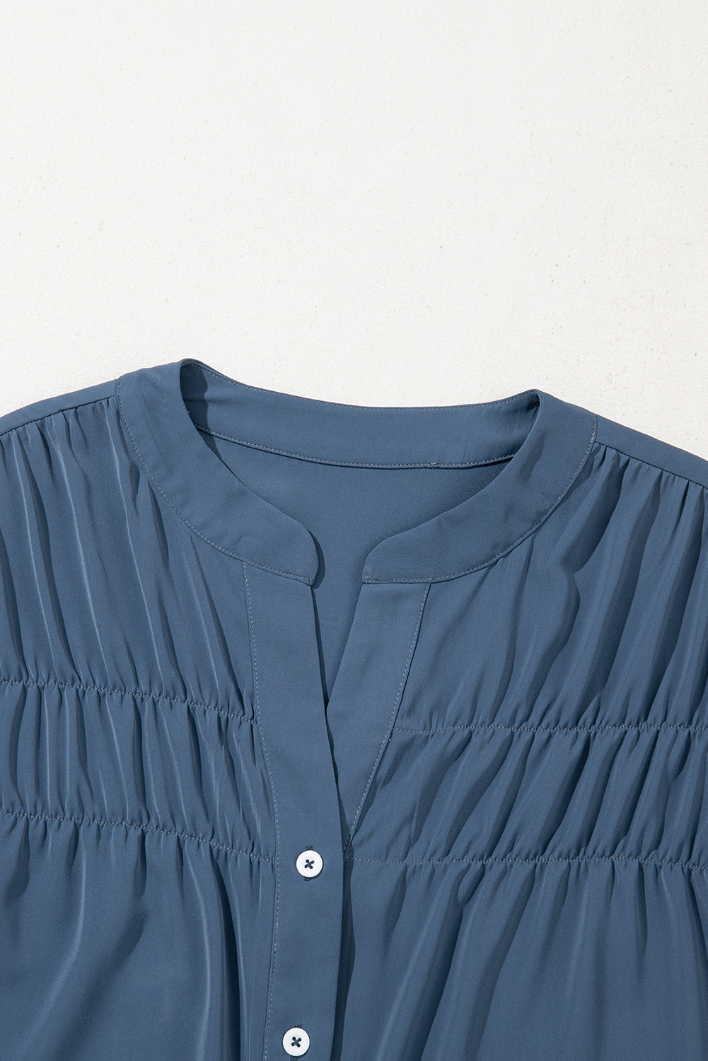 Solid Color Ruffle Ruched Short Sleeve Buttoned Shirt
