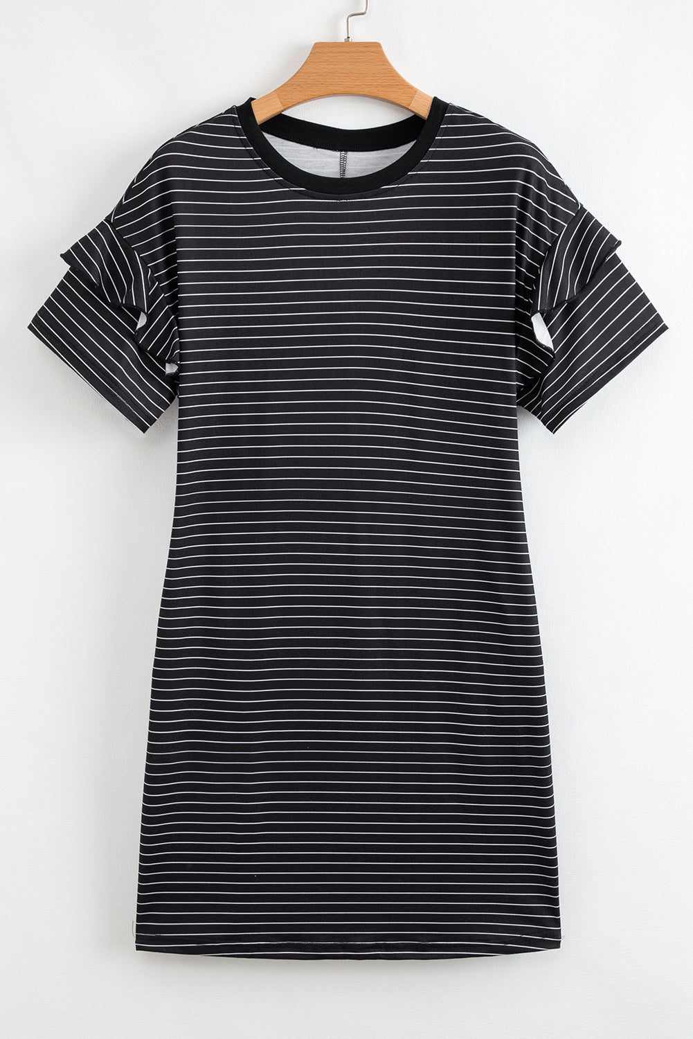 Ruffled Short Sleeve Crew Neck T Shirt Shift Mini Dress