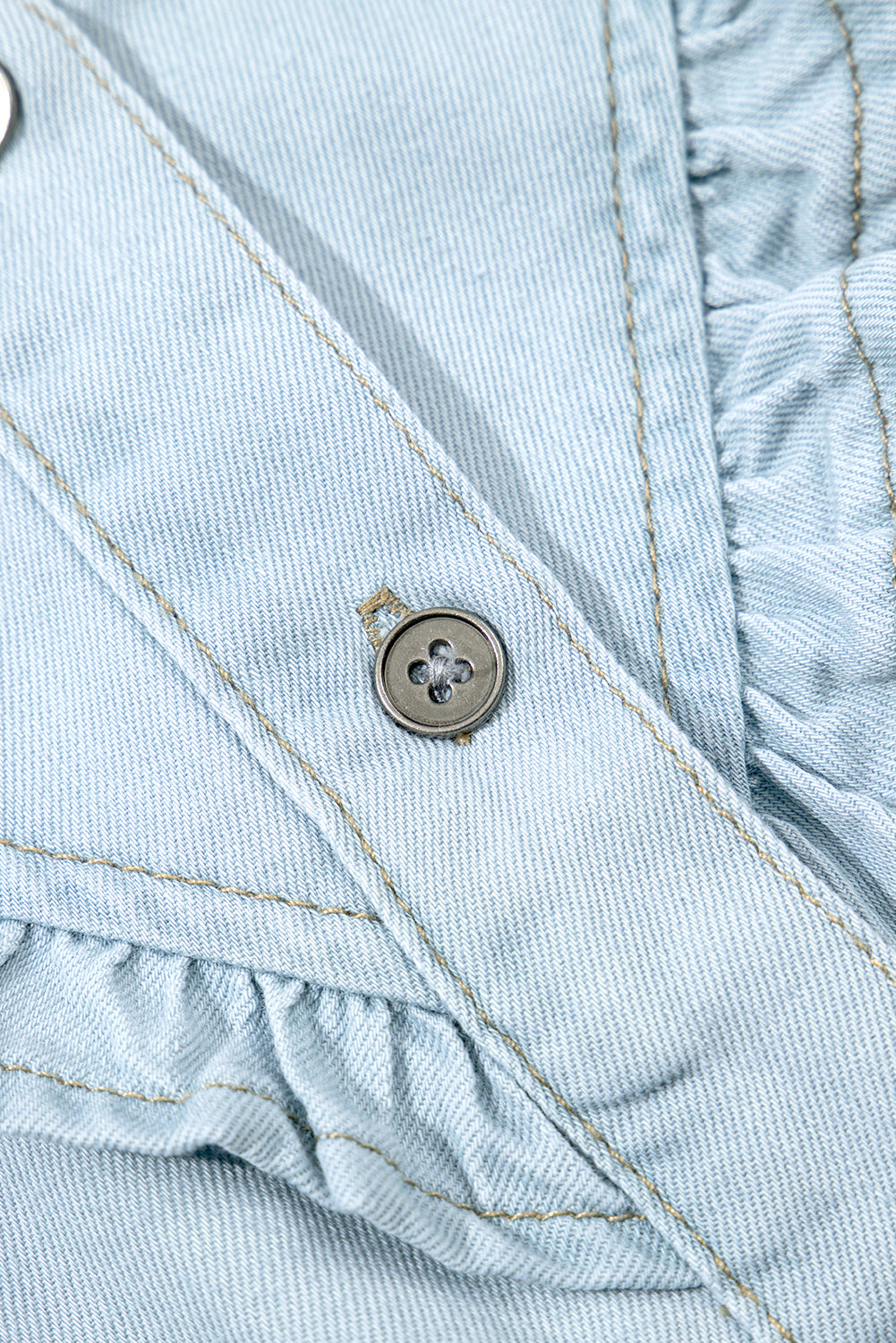 Mineral Wash Cap Sleeve Frilled Button Up Denim Shirt
