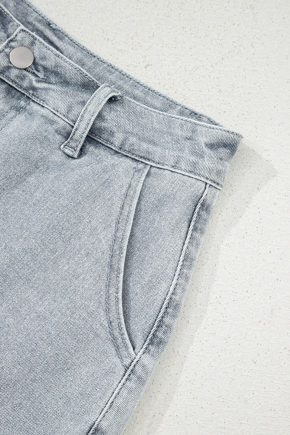 Scalloped Hemline Acid Wash High Waist Denim Shorts