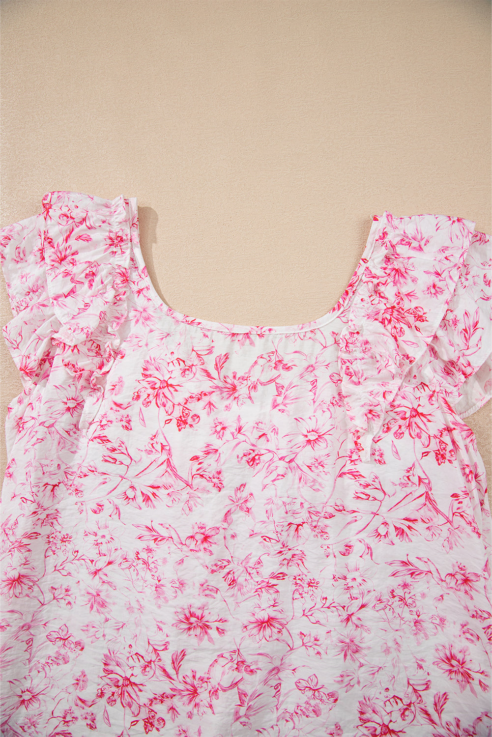 Floral Ruffled Short Sleeve Bow Back Square Neck Blouse