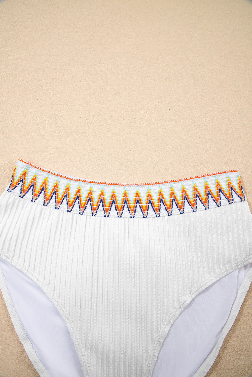 Textured Contrast Banding Bikini High Waist 2pcs Swimsuit