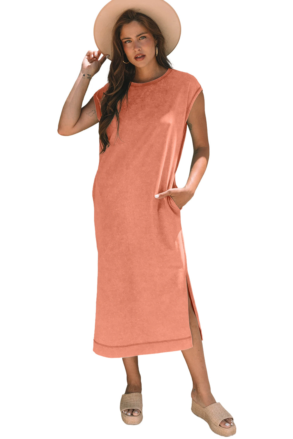 Mineral Wash Pocketed T-shirt Long Dress
