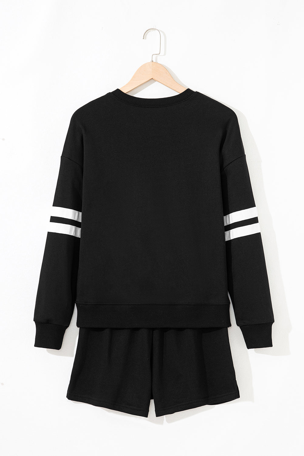 Varsity Striped Sleeve Drop Shoulder Sweatshirt and Short Set