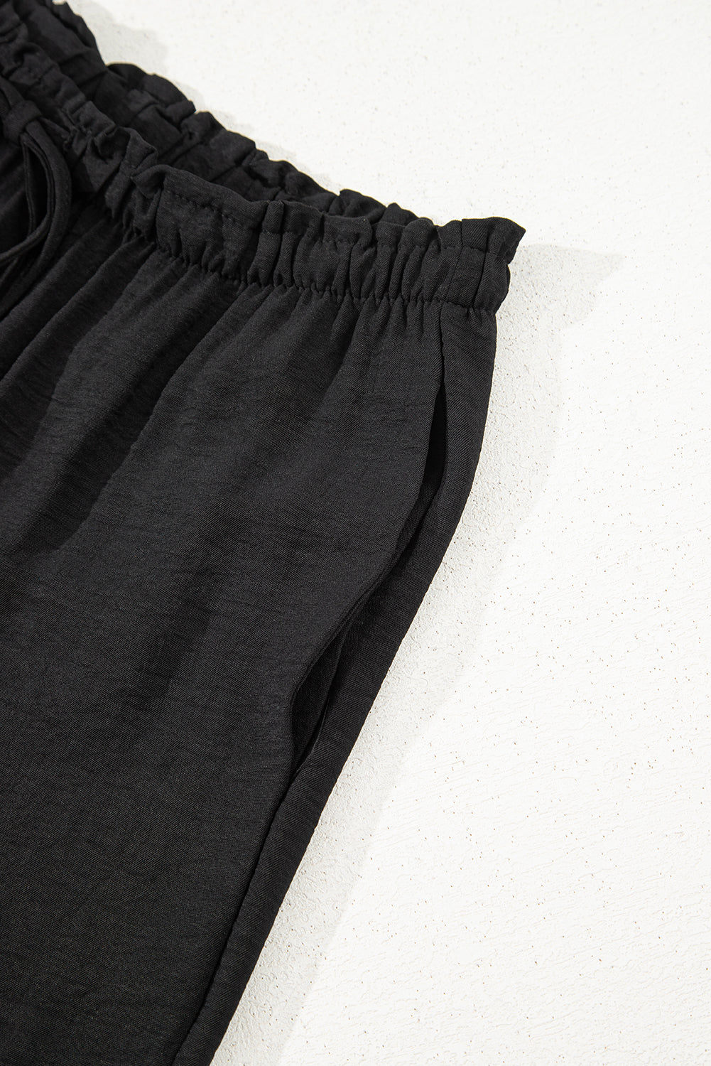Drawstring Frilled Waist Wide Leg Utility Trousers