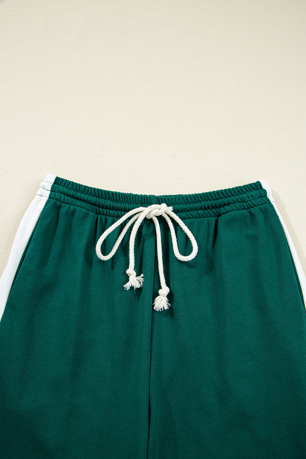 Solid Color Pullover Top Varsity Stripe Detail Loose Drawstring Pants Set