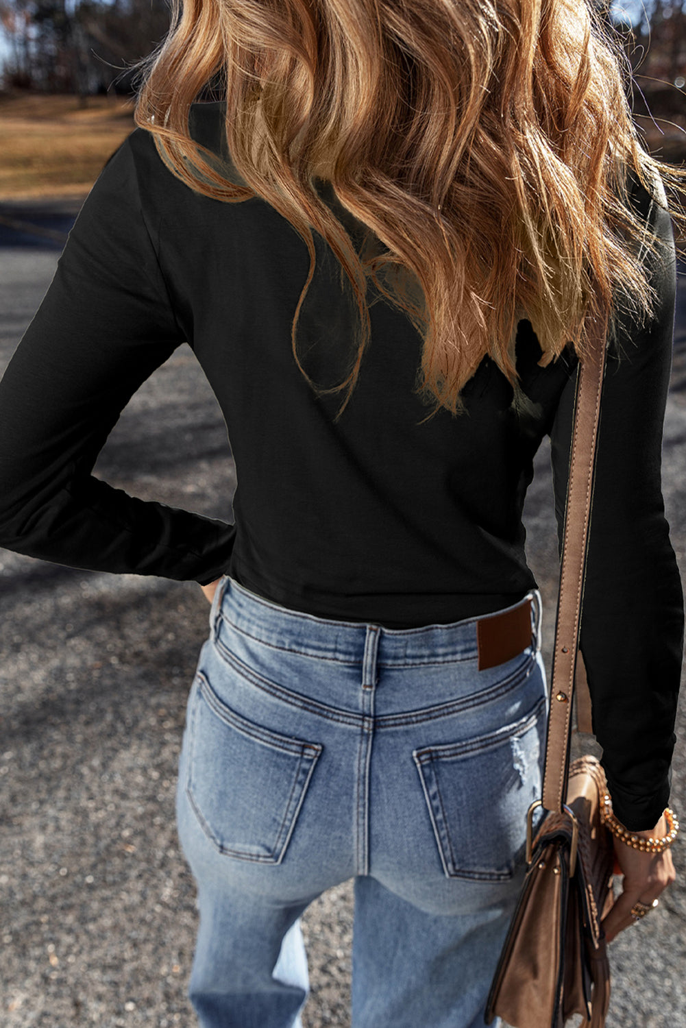 Long Sleeve Buttons V Neck Slim Fit Top