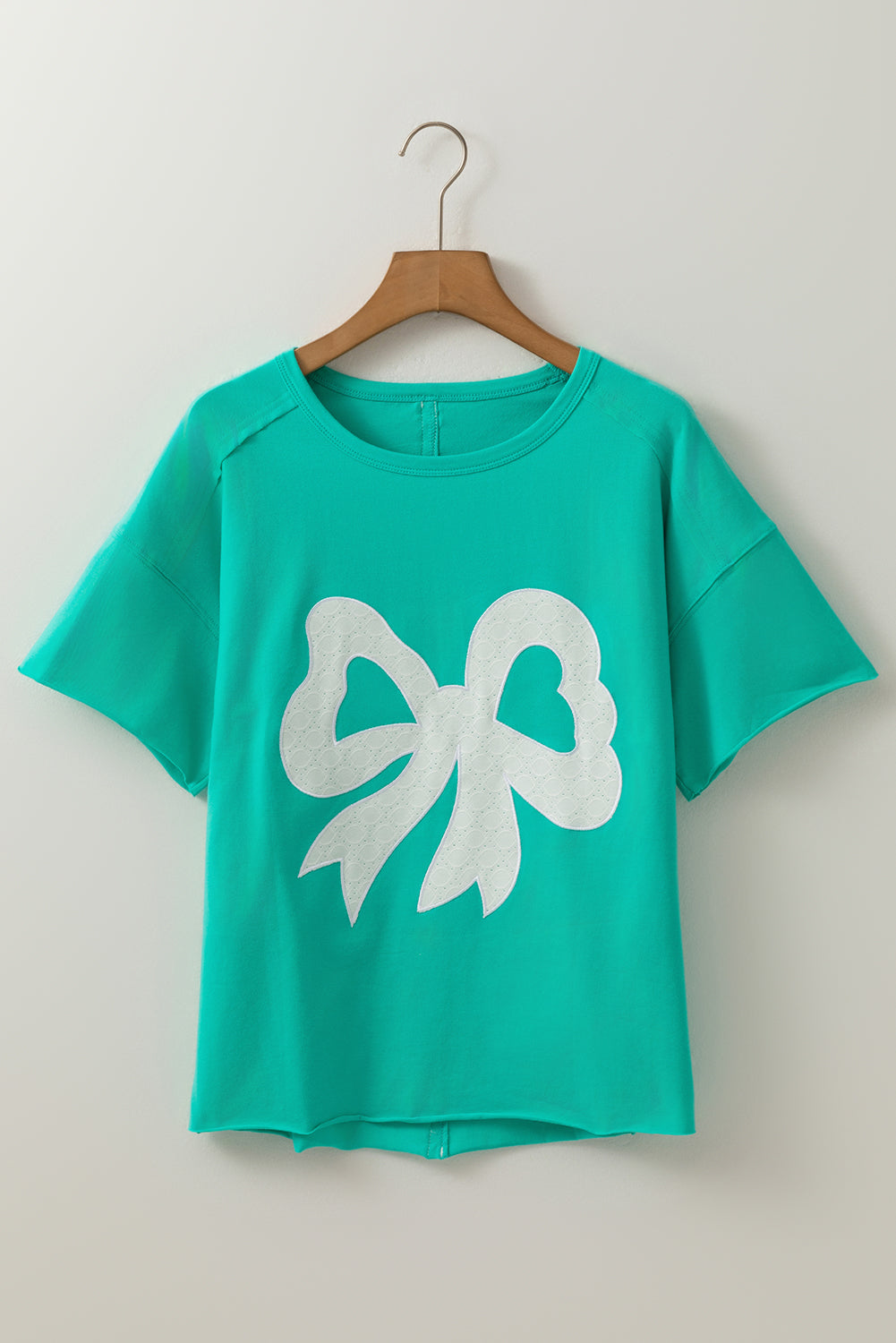 Lace Bow Raw Edge Drop Shoulder Casual T Shirt