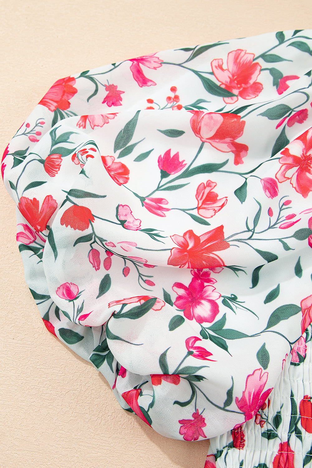Floral Puff Sleeve Square Neck Empire Waist Tiered Maxi Dress