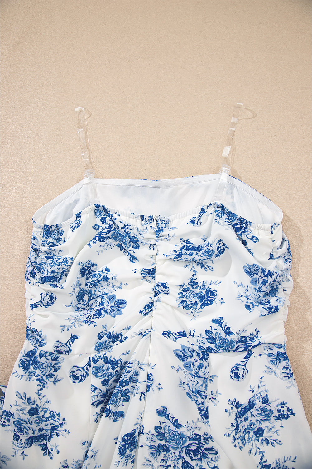 Floral Print Strapless Zipped Back Knot Waist Ruffled Romper