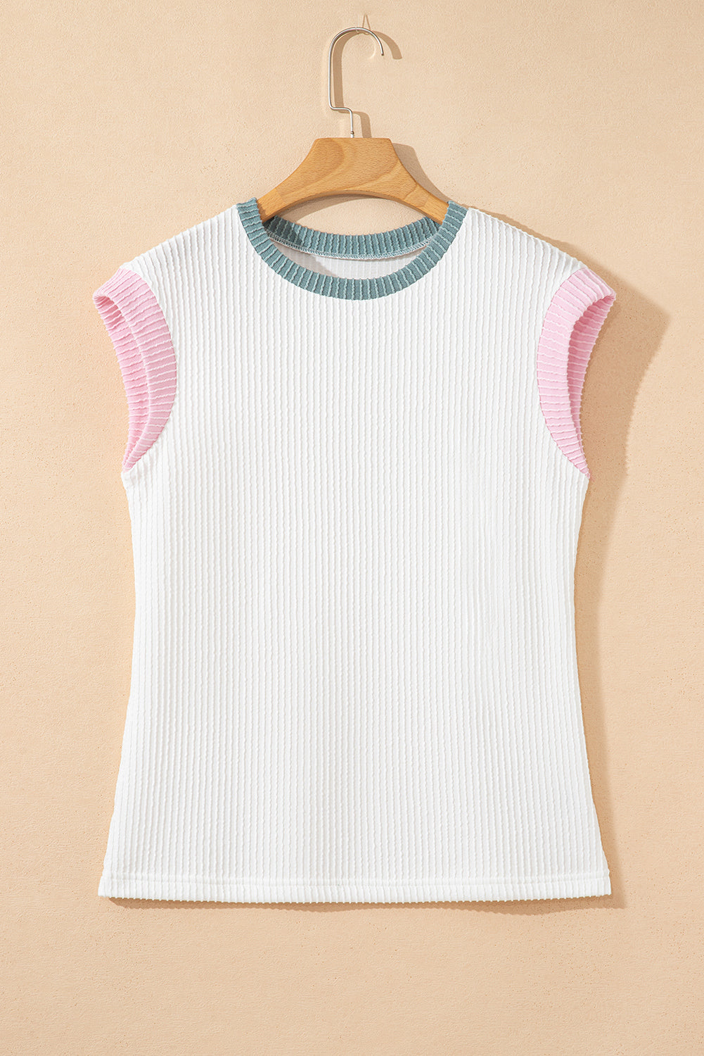 Color Block Corded Knit Crew Neck Tee