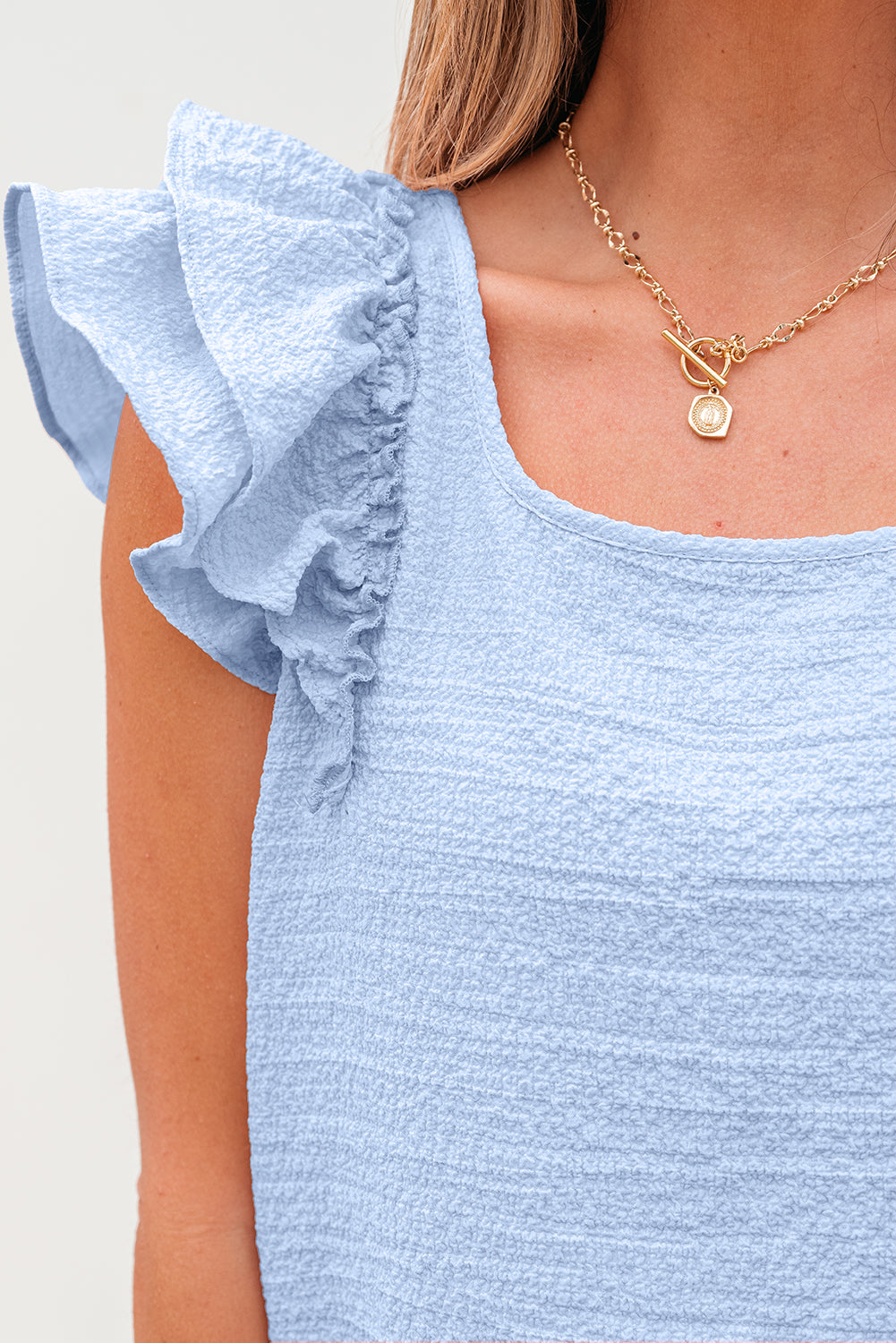 Textured Bow Knot Frilled Butterfly Sleeve Blouse
