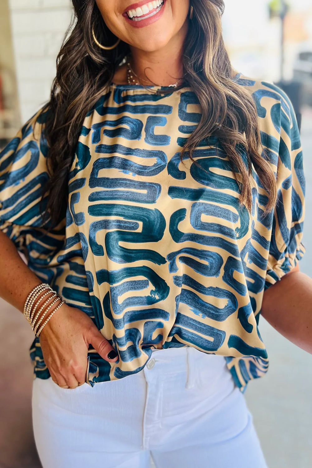 Abstract Print Short Sleeve Loose Top