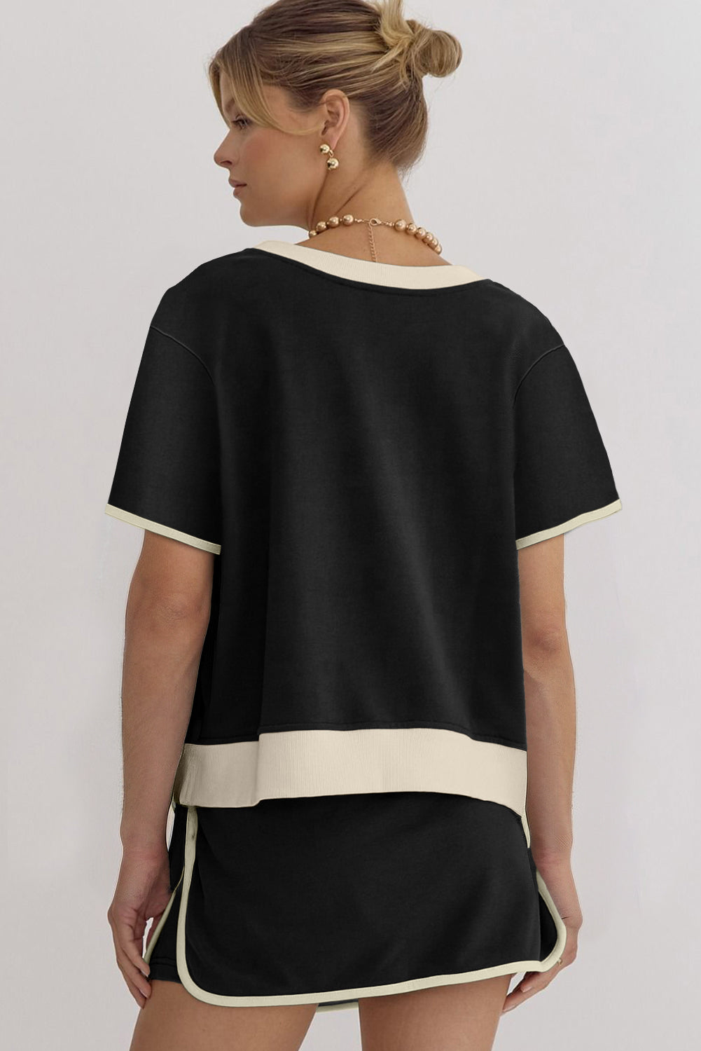 Colorblock Edge Drop Shoulder T Shirt and Skort 2Pcs Set