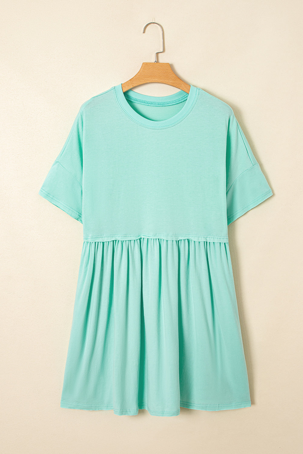 Solid Color Pocketed Raw Edge Babydoll Dress