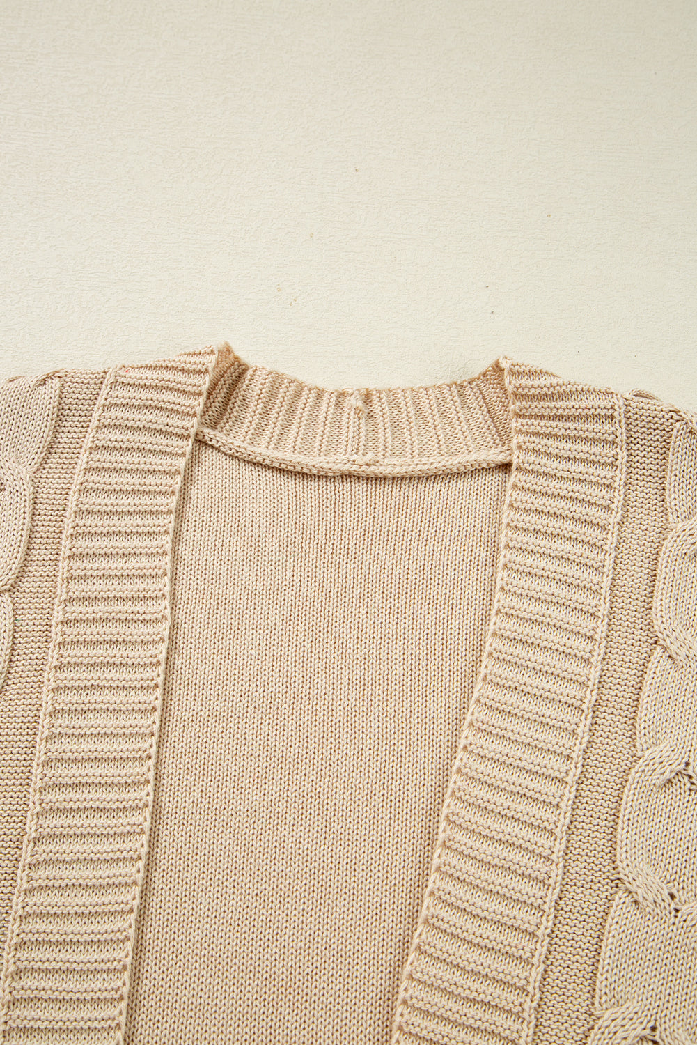 Cable Knit Braided Tie Sleeve Plus Size Open Cardigan
